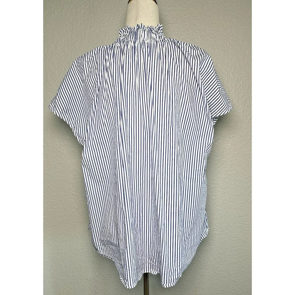Pomander Place NWOT blue striped womens short sleeve blouse sz XL quiet luxury - Picture 4 of 8